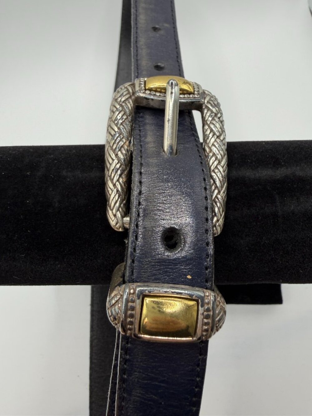 Brighton Vintage Black Leather Belt USA Silver Gold Concho Buckle Women's 30